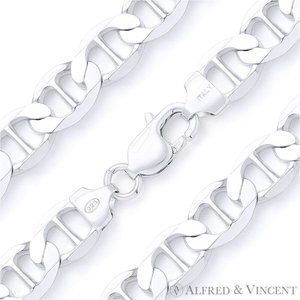 12mm Marina / Mariner Link Italian Chain Bracelet in .925 Sterling Silver - 9"